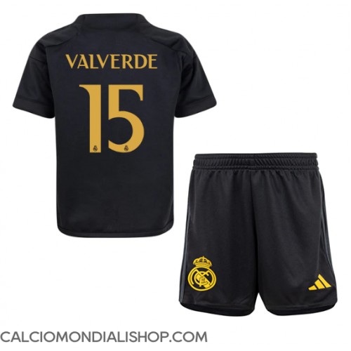 Maglie da calcio Real Madrid Federico Valverde #15 Terza Maglia Bambino 2023-24 Manica Corta (+ Pantaloni corti)